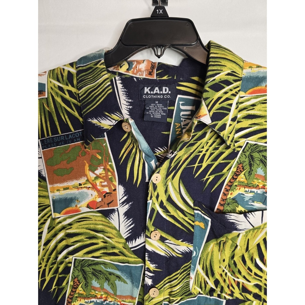 K.A.D. Hawaiian Shirt Mens‎ Medium Palm Trees And Post Cards